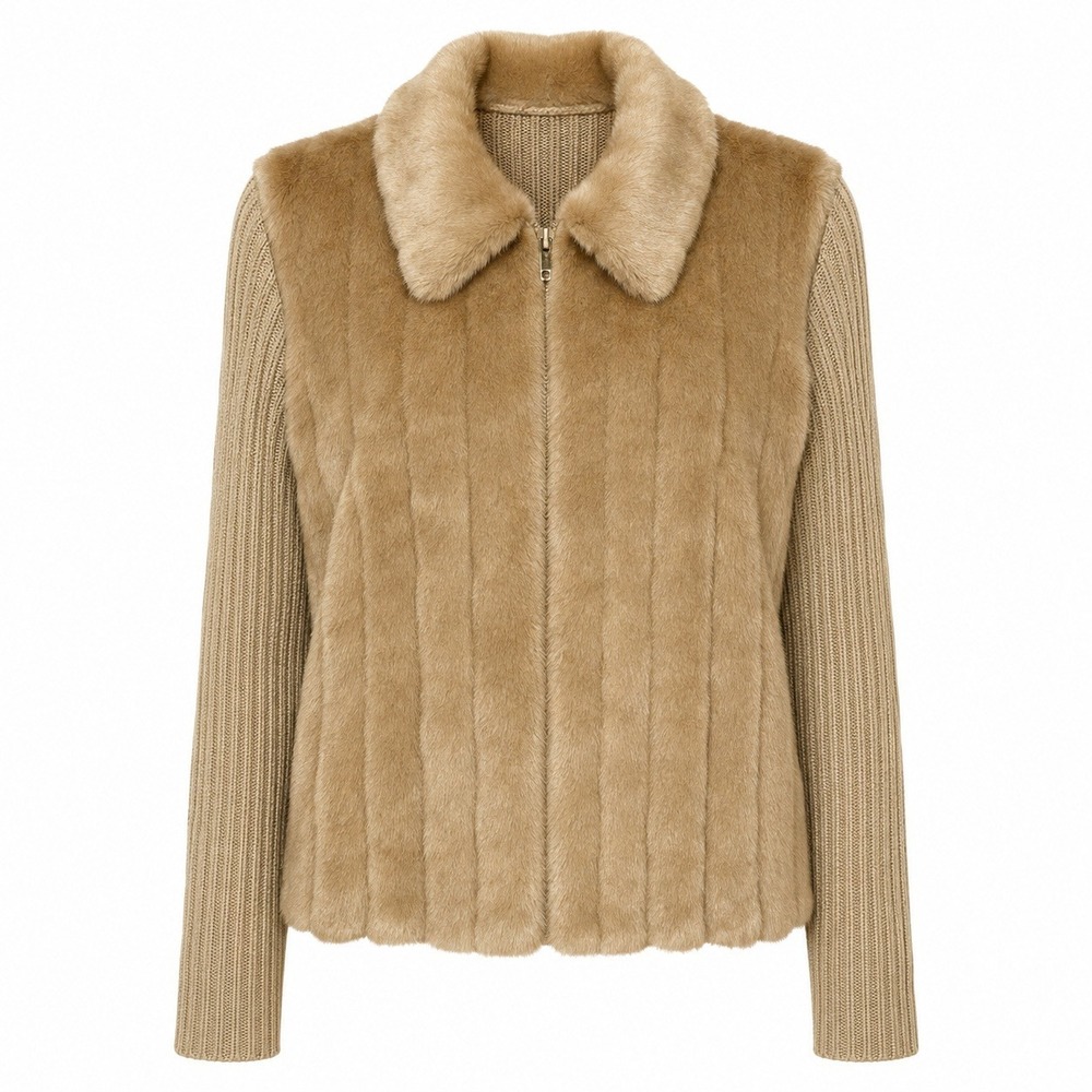 Vintage Y2K Carolina Colours Faux Fur Cardigan Women M Apres Ski Scandi Cozy